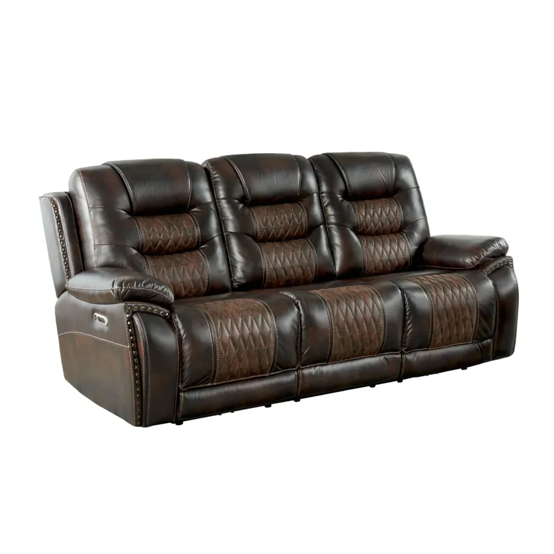 El Camino Power Motion Sofa with Power Headrest, Power strip and Dropdown Table in Marietta Brown