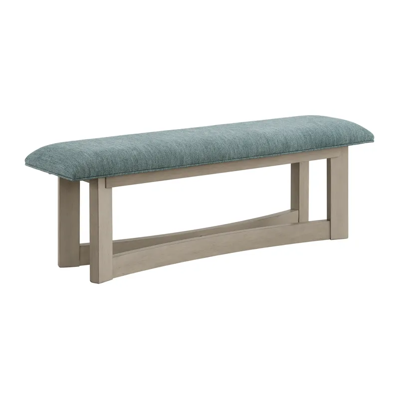 Elma Dining Bench with Blue Fabric in Almond