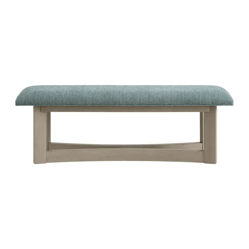 Elma Dining Bench with Blue Fabric in Almond