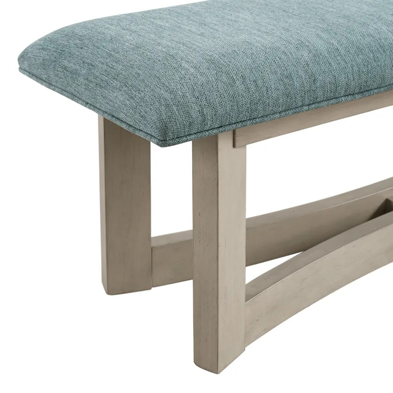 Elma Dining Bench with Blue Fabric in Almond