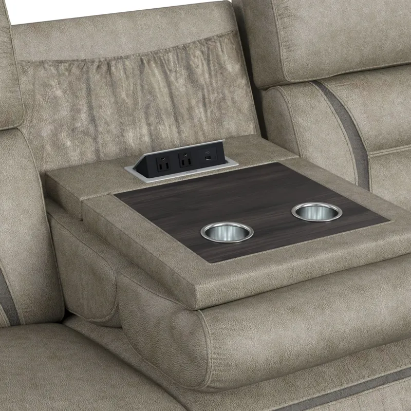 Engage Motion Sofa with DDT, Drawer and PWS in Corral Grey
