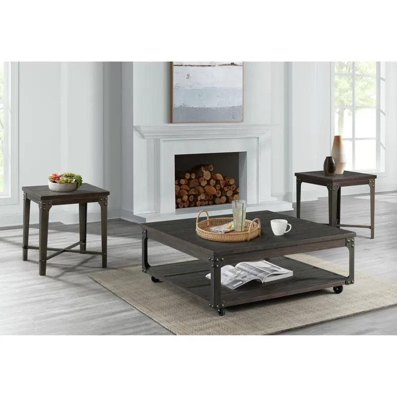 Factory End Table w/Power Box USB Grey