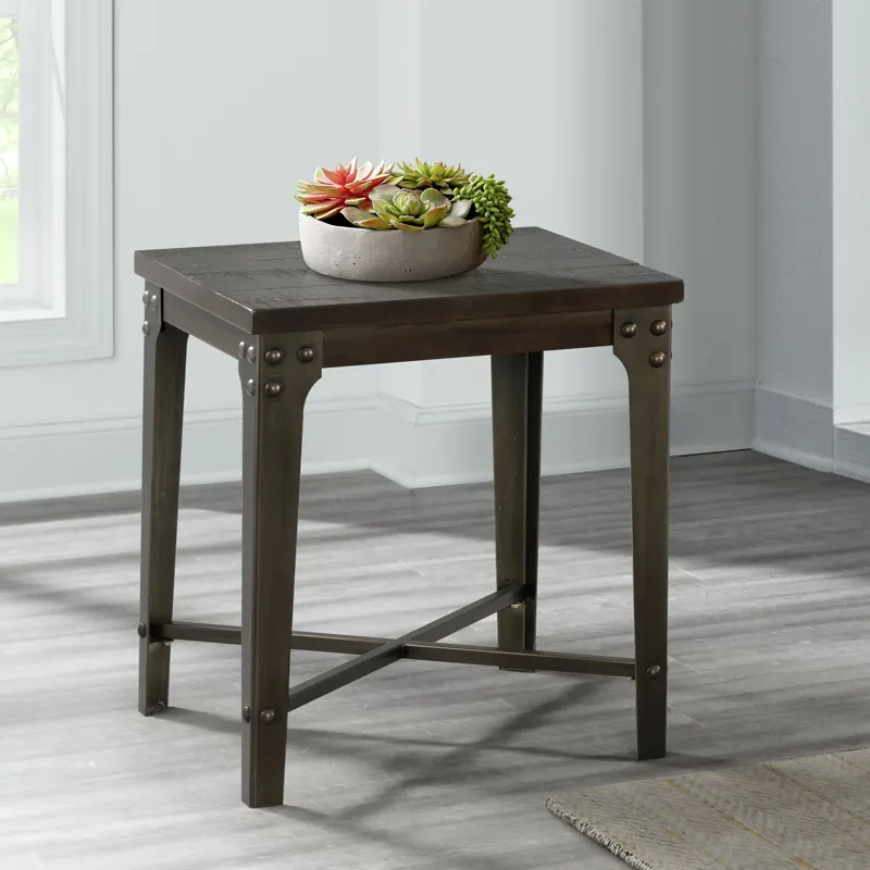 Factory End Table w/Power Box USB Grey