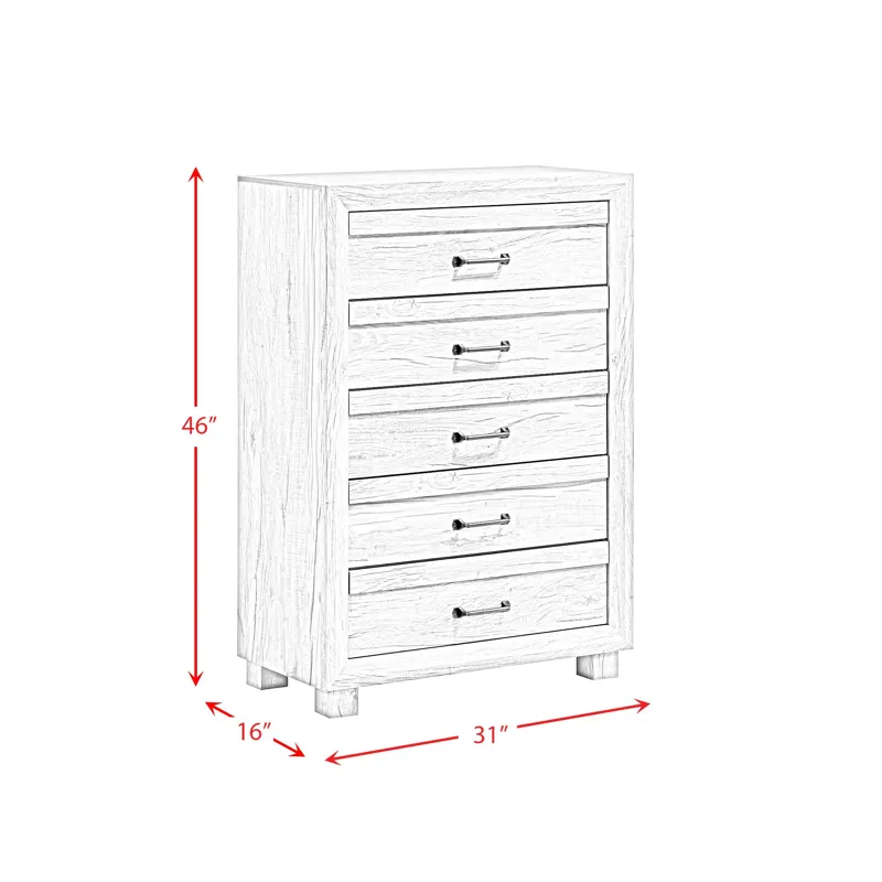 Fort Worth 5-Drawer Chest in White (Sturdy Act)