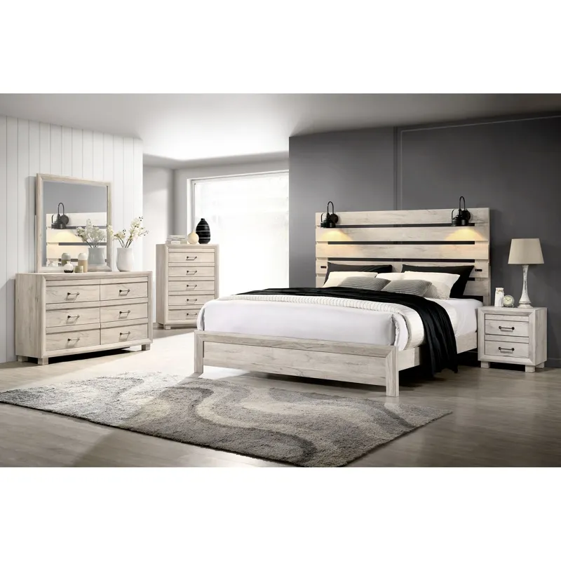 Fort Worth King Bed with Lights & USB in White