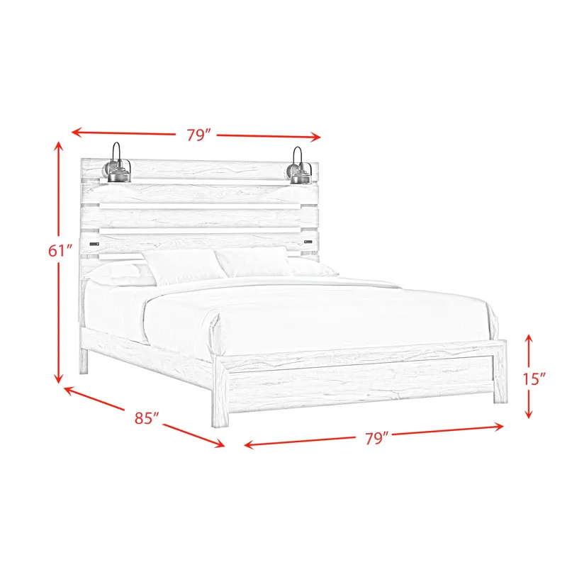 Fort Worth King Bed with Lights & USB in White