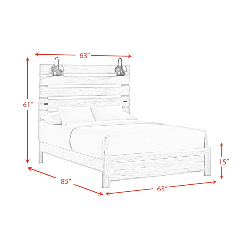 Fort Worth Queen Bed with Lights & USB in White