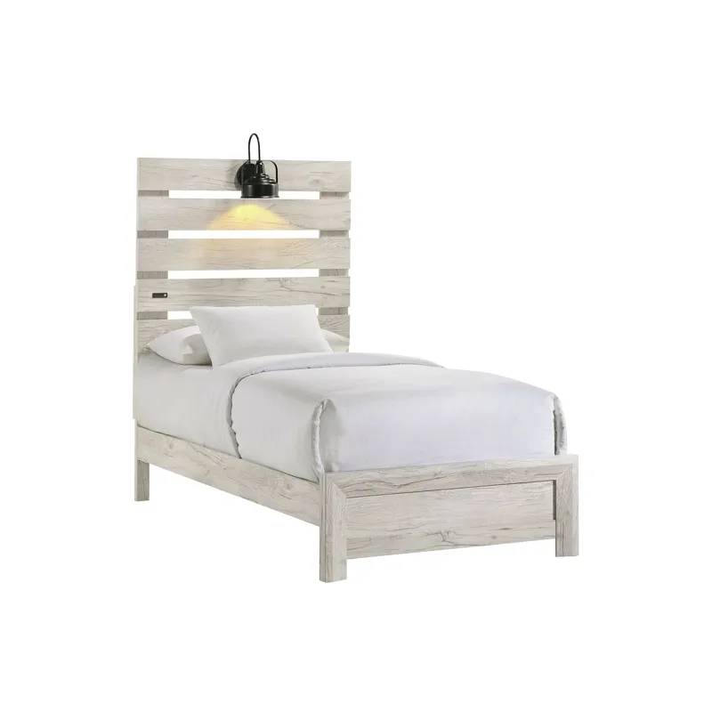 Fort Worth Twin Bed with Lights & USB in White