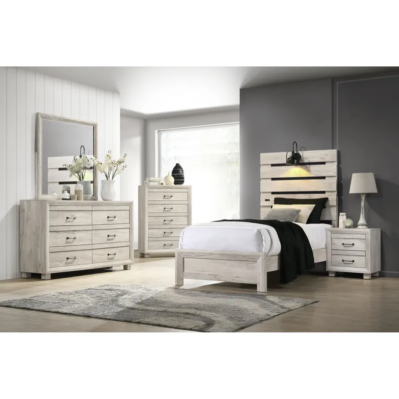 Fort Worth Twin Bed with Lights & USB in White