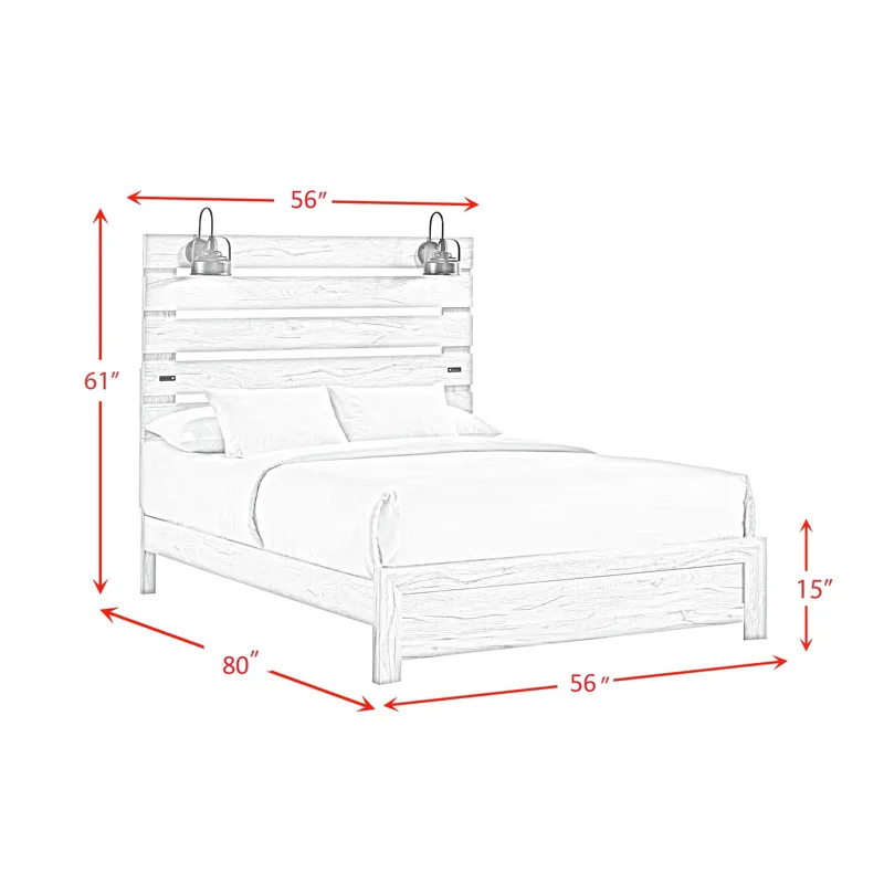 Fort Worth Full Bed with Lights & USB in White