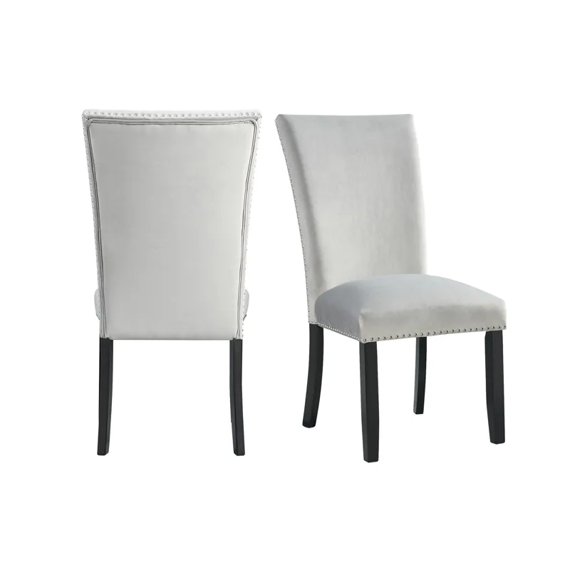 Francesca Rectangular Dining Grey Velvet Side Chair W/ Nailhead Trim (2 Per Pack)