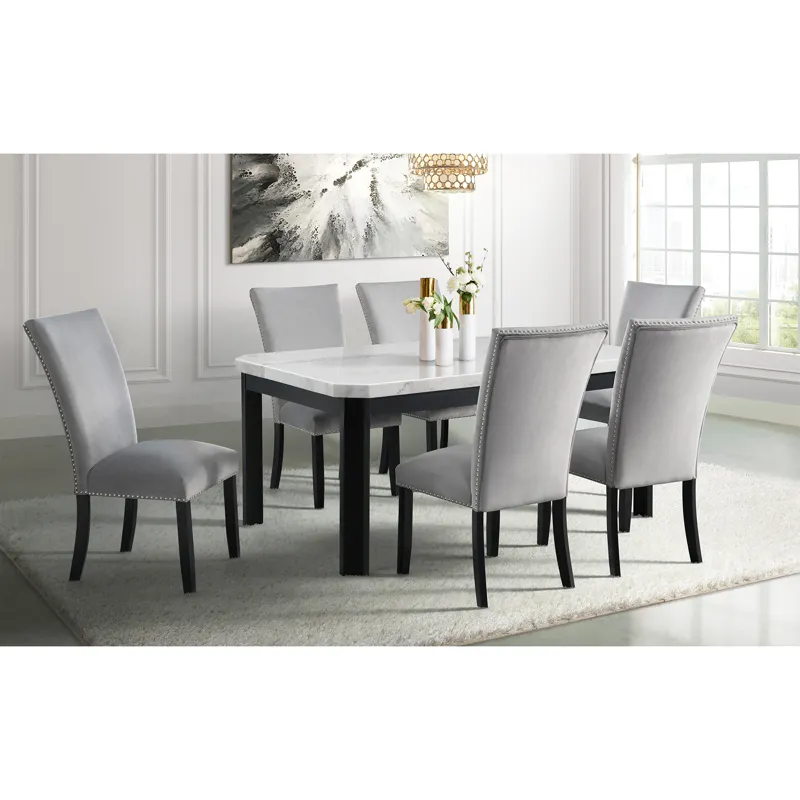 Francesca Rectangular Dining Grey Velvet Side Chair W/ Nailhead Trim (2 Per Pack)