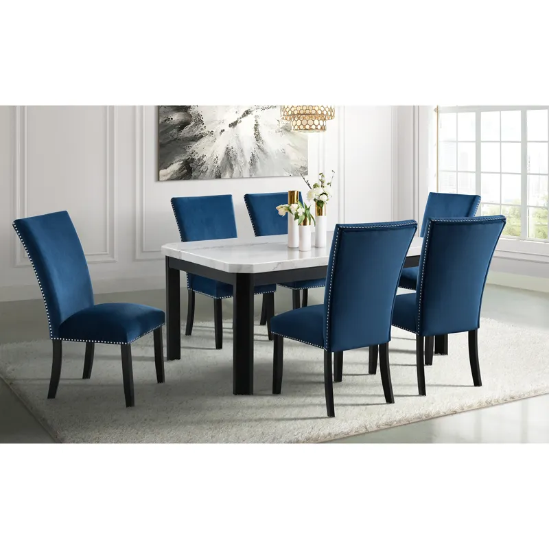 Francesca Rectangular Dining Blue Velvet Side Chair (2 Per Pack)