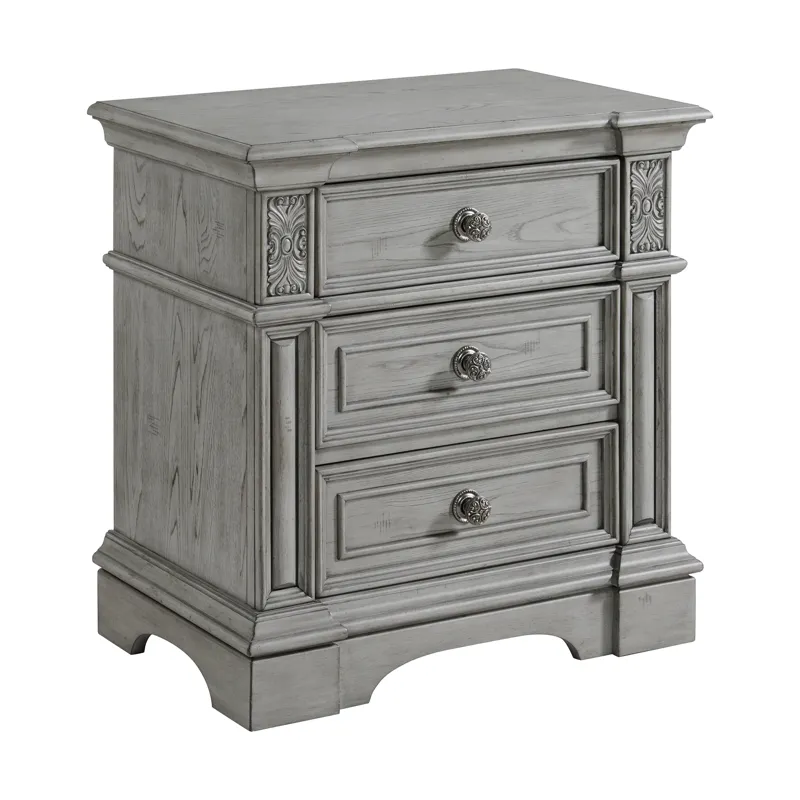 Glenmore 3-Drawer Nightstand with USB in Aged Grey