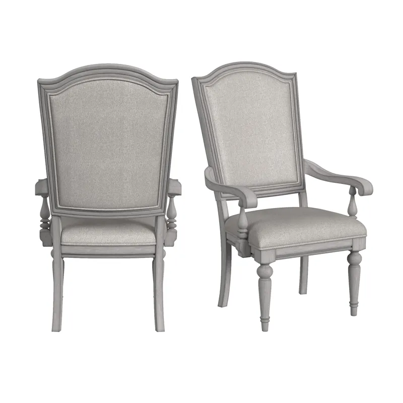 Glenmore Dining Arm Chair with Light Brown Fabric in Aged Grey (2 Per Carton)