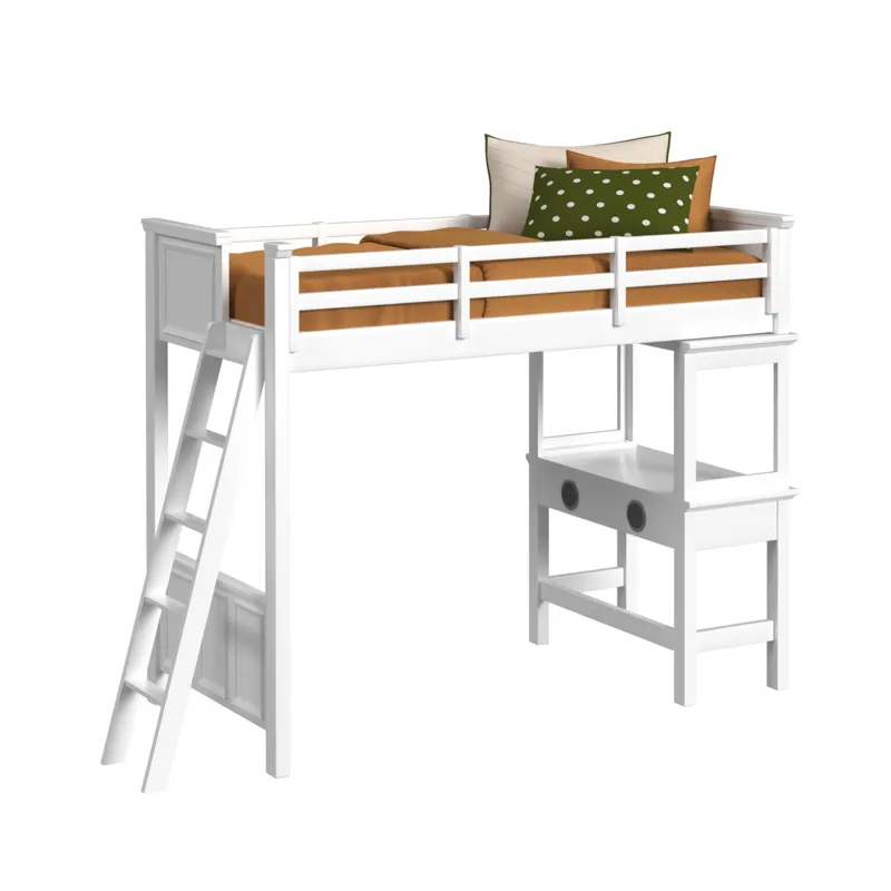 Hampton Kids Twin Loft with Ladder and Desk with Speaker in White