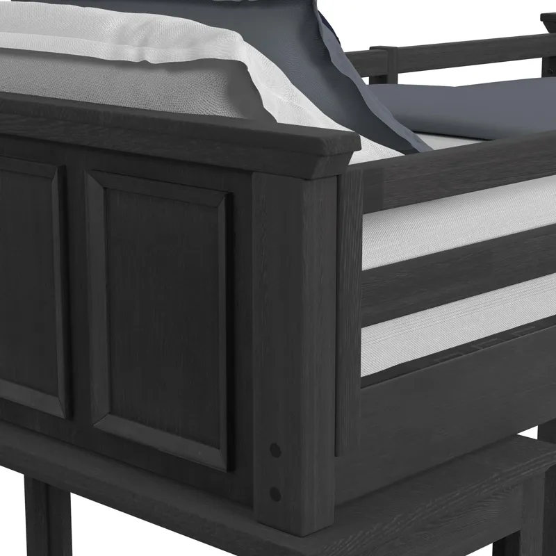 Hampton Kids Twin Loft with Staircase and Desk with Speaker in Charcoal