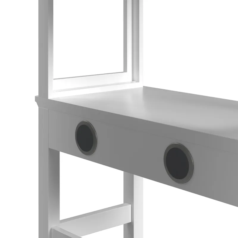 Hampton Kids Twin Loft with Staircase and Desk with Speaker in White