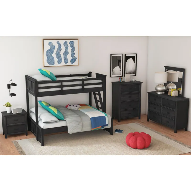 Hampton Kids Twin Over Full Bunk with Ladder in Charcoal