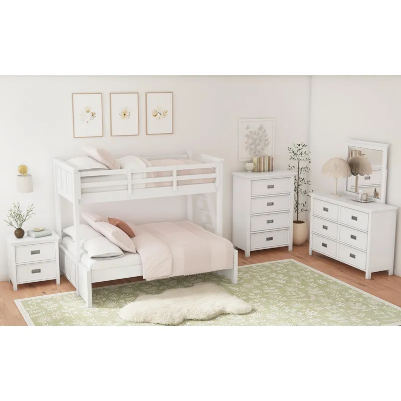 Hampton Kids Twin Over Full Bunk with Ladder in White