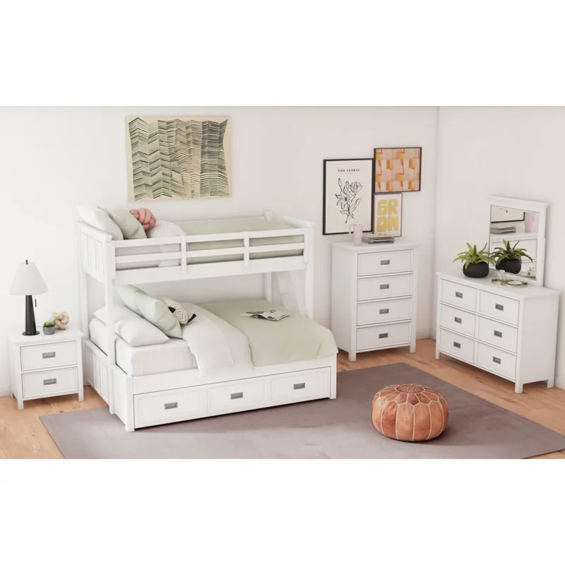 Hampton Kids Twin Over Full Bunk with Ladder and Trundle in White