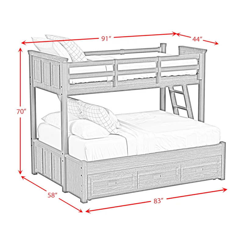 Hampton Kids Twin Over Full Bunk with Ladder and Trundle in White
