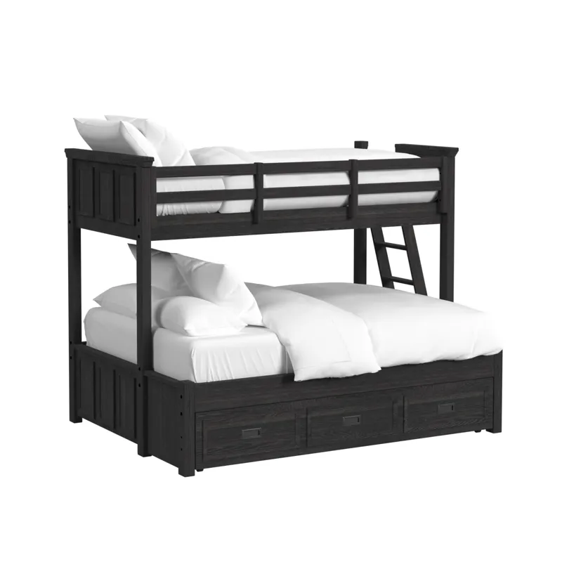 Hampton Kids Twin Over Full Bunk with Ladder and Trundle in Charcoal