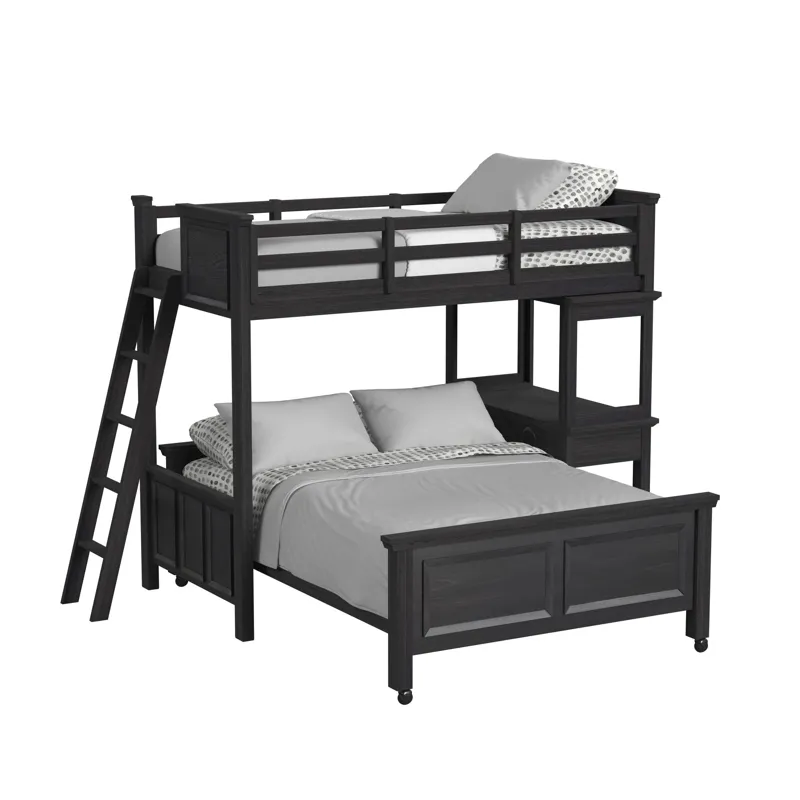 Hampton Kids Twin Over Full Loft with Ladder and Desk with Speaker in Charcoal