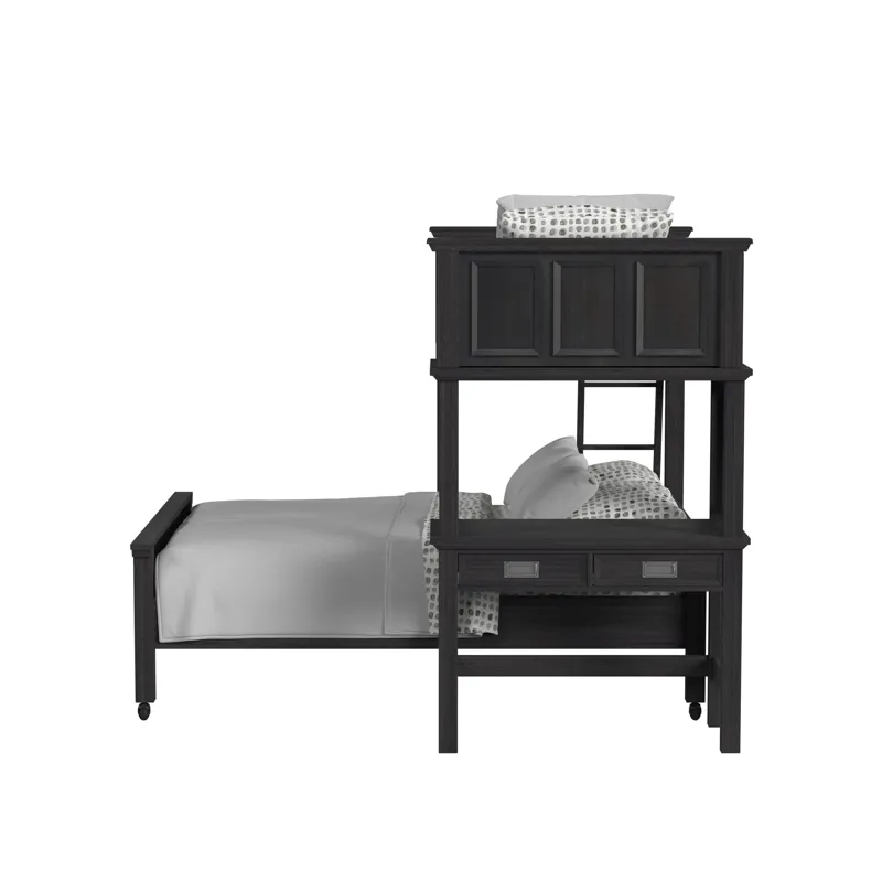 Hampton Kids Twin Over Full Loft with Ladder and Desk with Speaker in Charcoal