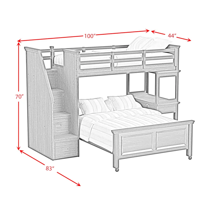 Hampton Kids Twin Over Full Loft with Staircase and Desk with Speaker in Charcoal