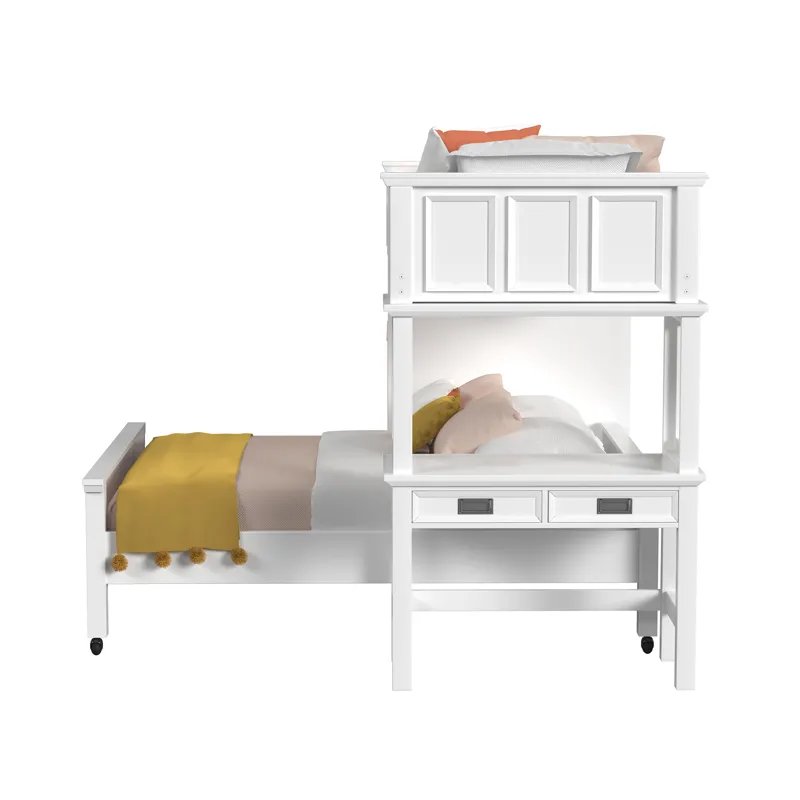 Hampton Kids Twin Over Full Loft with Staircase and Desk with Speaker in White