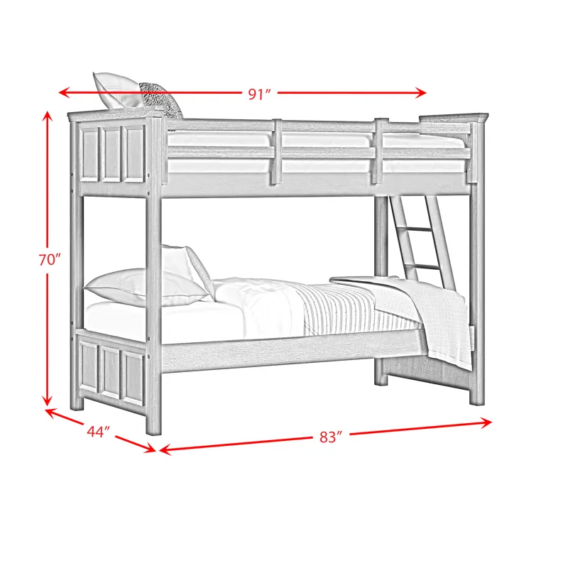 Hampton Kids Twin Over Twin Bunk with Ladder in White