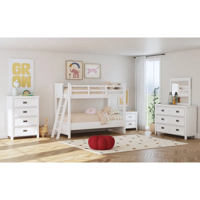 Hampton Kids Twin Over Twin Bunk with Ladder in White