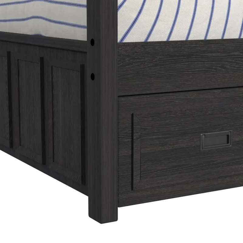 Hampton Kids Twin Over Twin Bunk with Ladder and Trundle in Charcoal