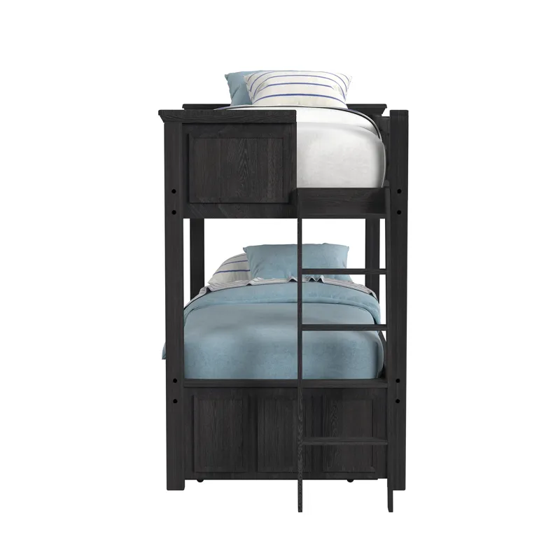Hampton Kids Twin Over Twin Bunk with Ladder and Trundle in Charcoal
