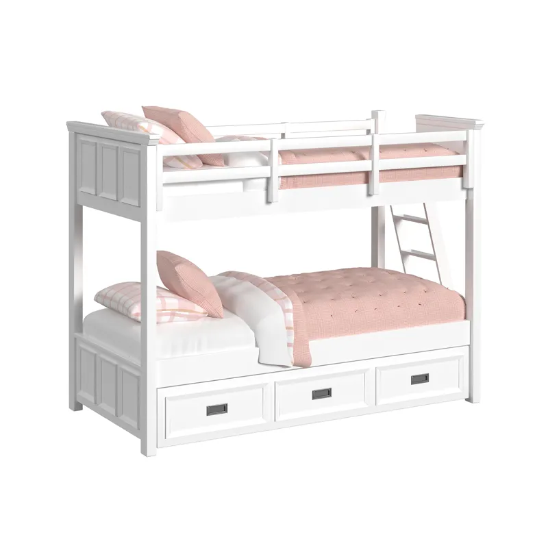 Hampton Kids Twin Over Twin Bunk with Ladder and Trundle in White