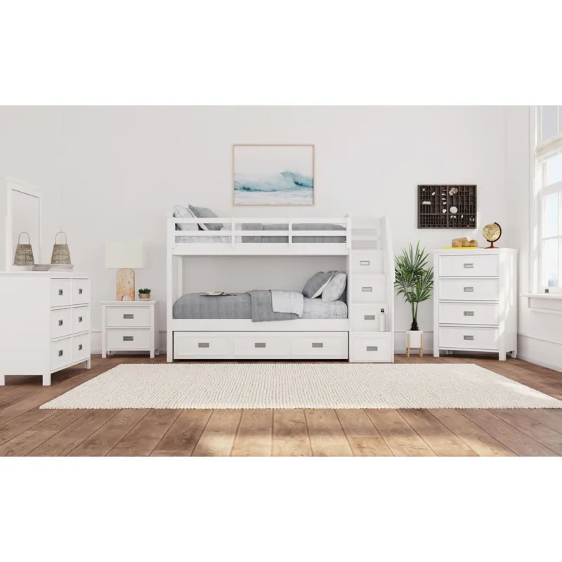 Hampton Kids Twin Over Twin Bunk with Staircase and Trundle in White