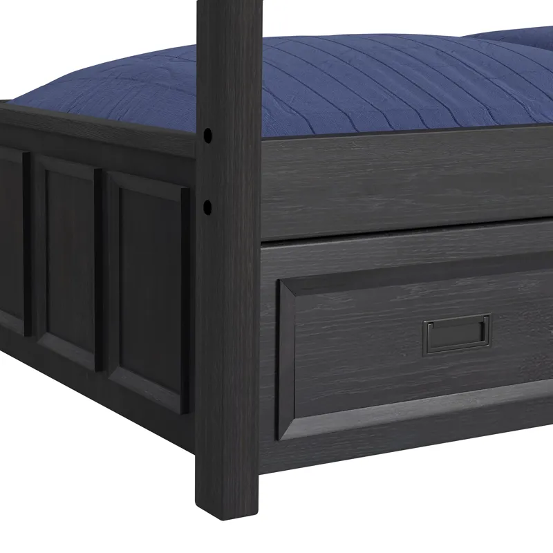 Hampton Kids Twin Over Twin Bunk with Staircase and Trundle in Charcoal
