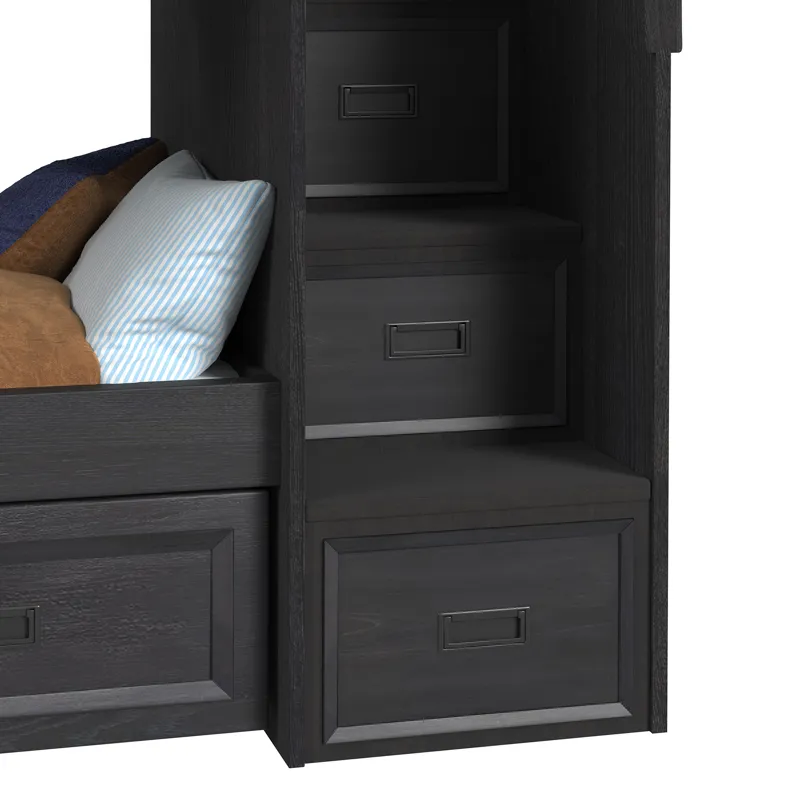 Hampton Kids Twin Over Twin Bunk with Staircase and Trundle in Charcoal