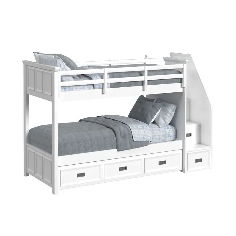 Hampton Kids Twin Over Twin Bunk with Staircase and Trundle in White