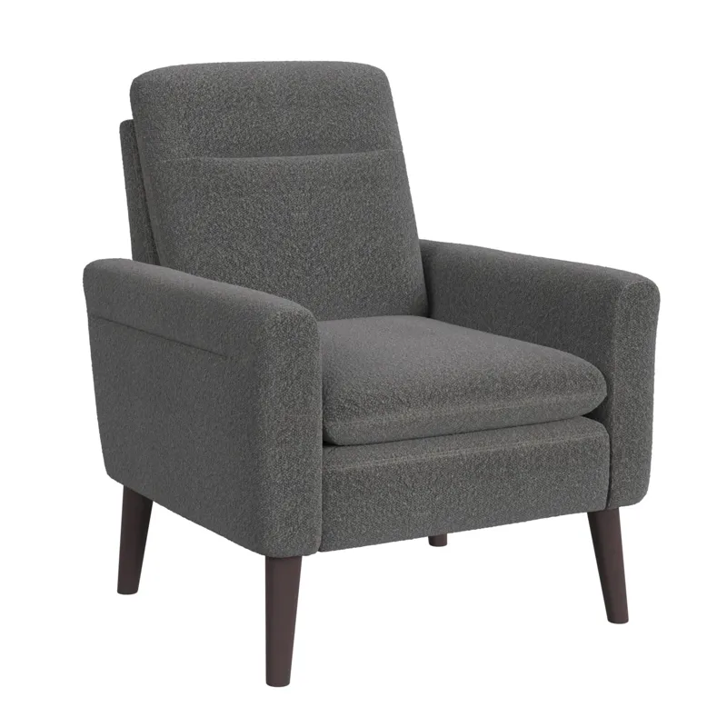 Hawk Accent Arm Chair with Memory foam in 8077 Boucle Grey & Espresso