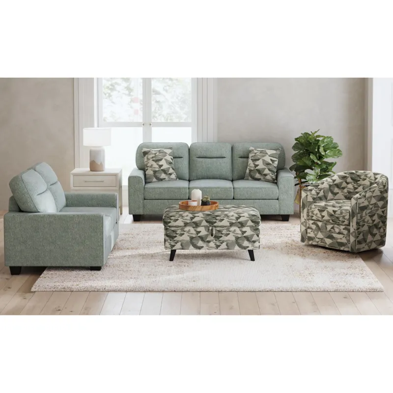 Decatur Storage Ottoman in JW Teal W/2 Pillows 20\"