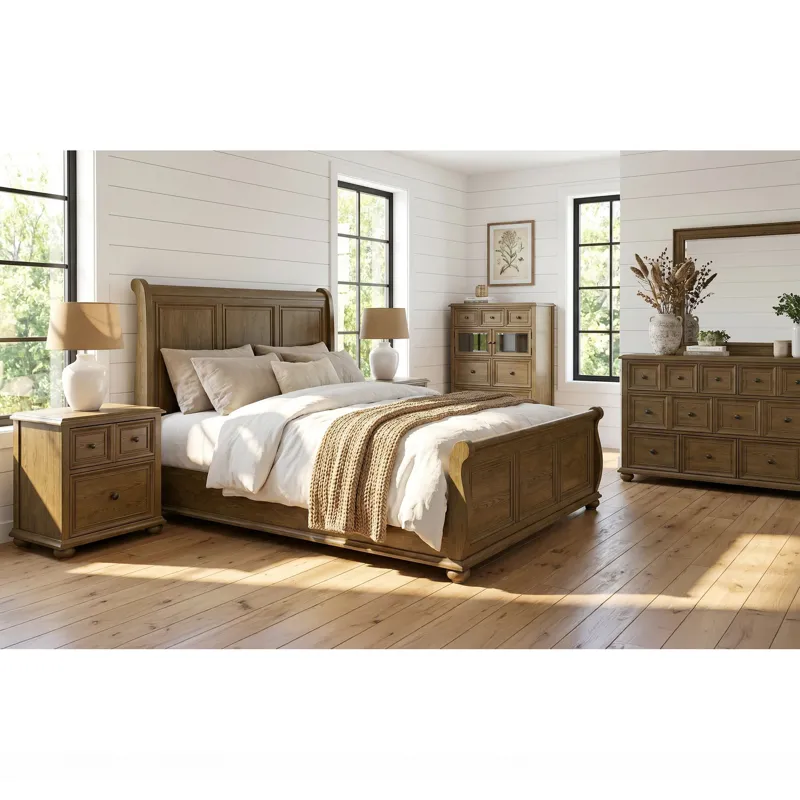 Heritage & Home King Sleigh Bed in Oak Brown