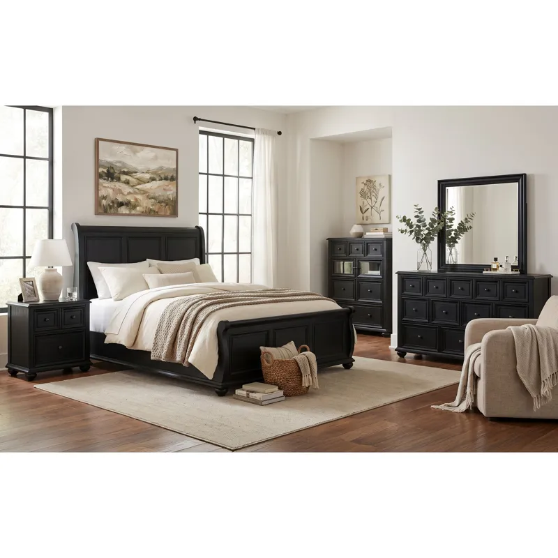 Heritage Queen Sleigh Bed in Black