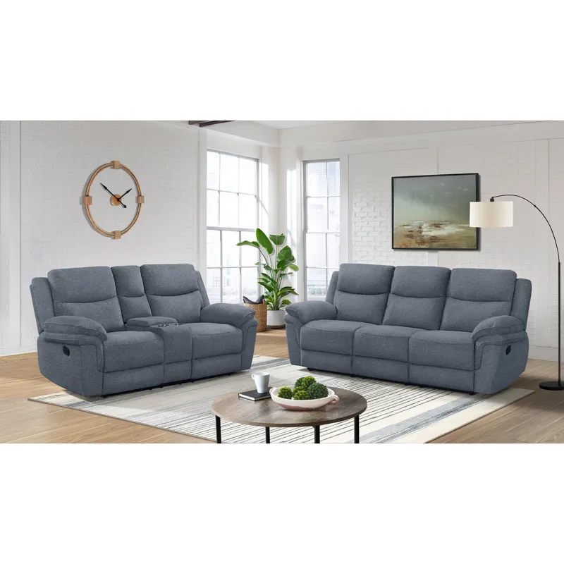 Hesperia Motion Loveseat with Console in Melange Blue