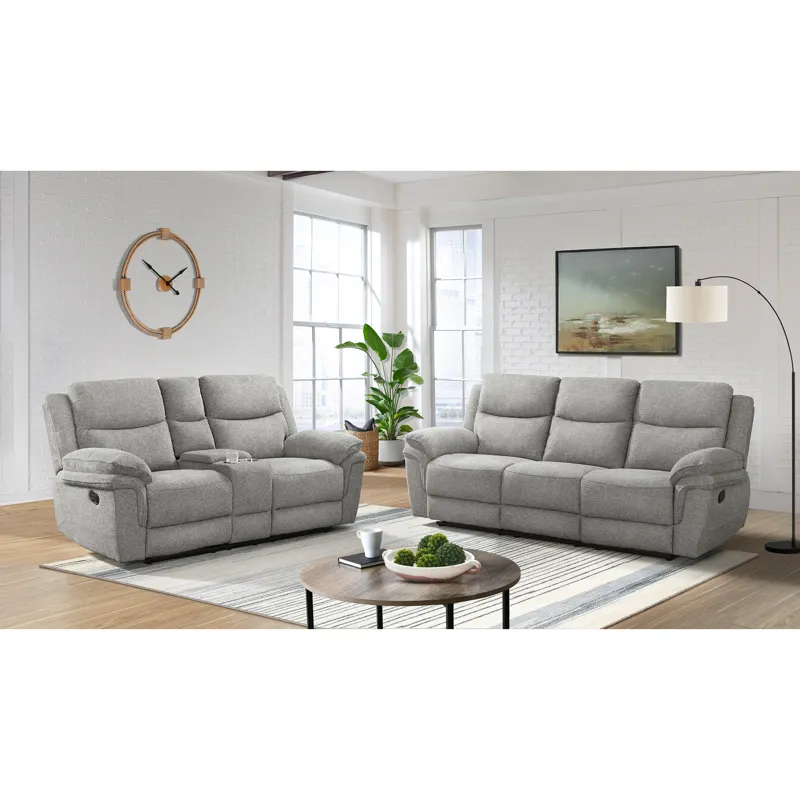 Hesperia Motion Loveseat with Console in Melange Grey