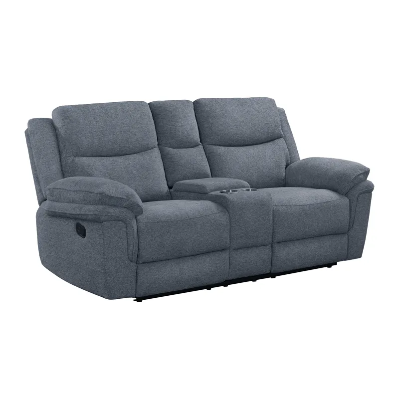 Hesperia Motion Loveseat with Console in Melange Blue