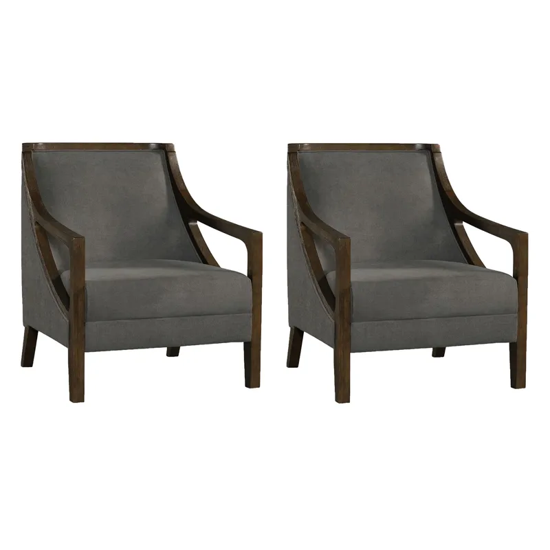 Hopkins Chair w/Brown Arm Columbia Charcoal (ISTA 3)