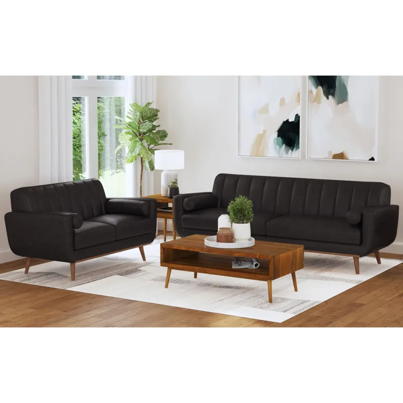 Horizon Loveseat with Wood Front 2 6\" bolster Pillows in Pebble Dark Grey