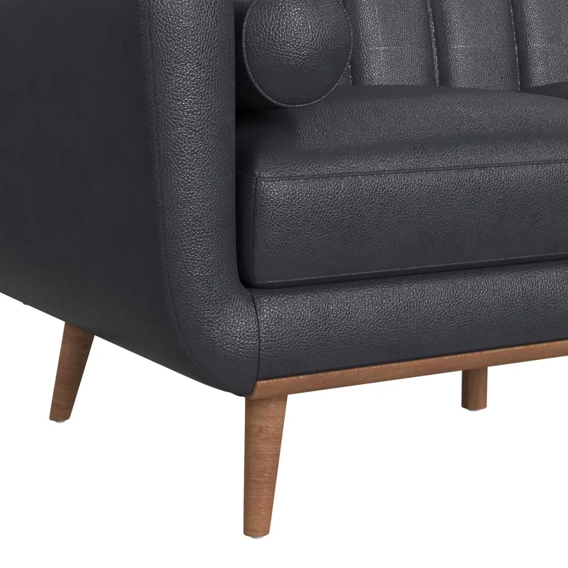 Horizon Loveseat with Wood Front 2 6\" bolster Pillows in Pebble Navy